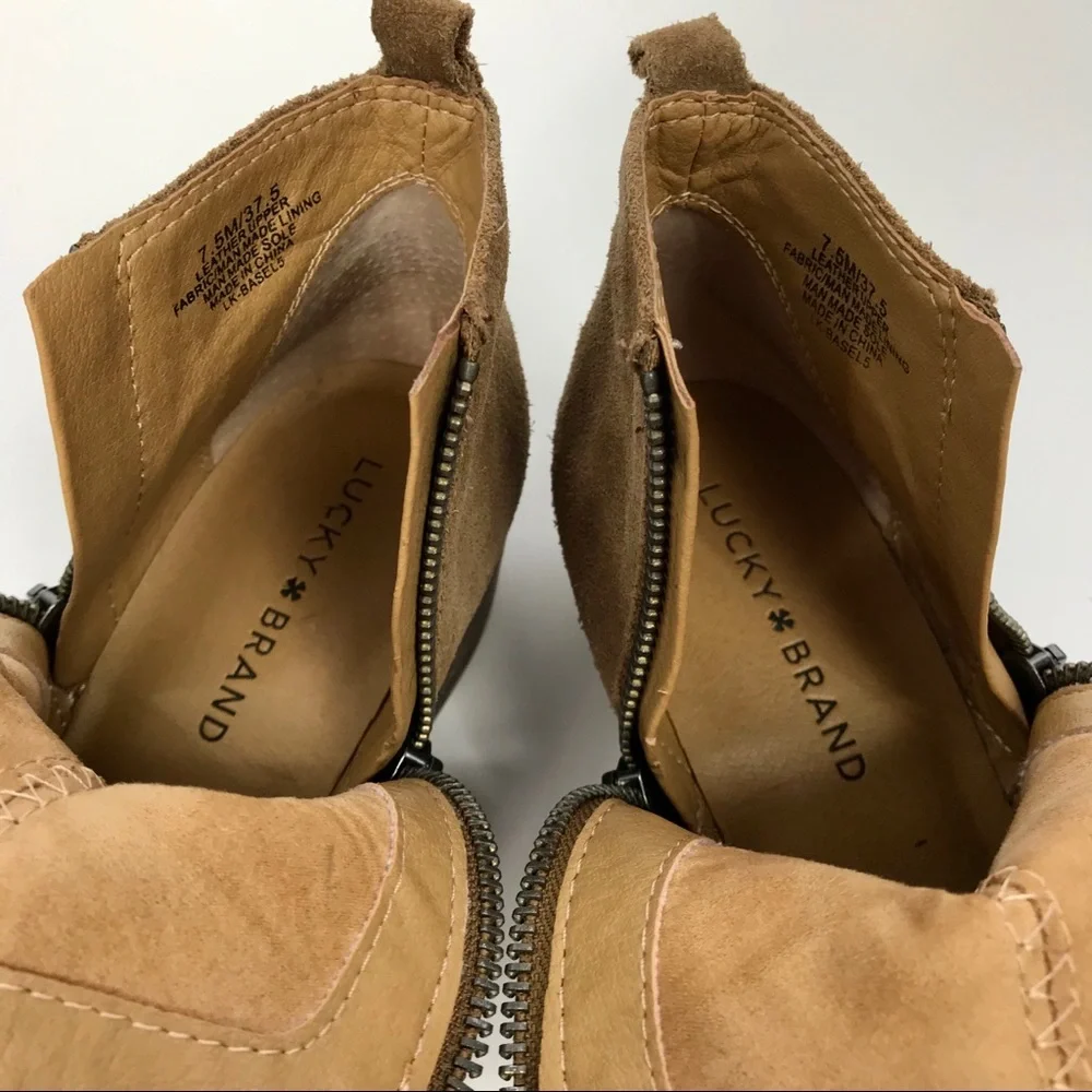 Lucky Brand Rose Embroidered Suede Tan Ankle‎ Boot